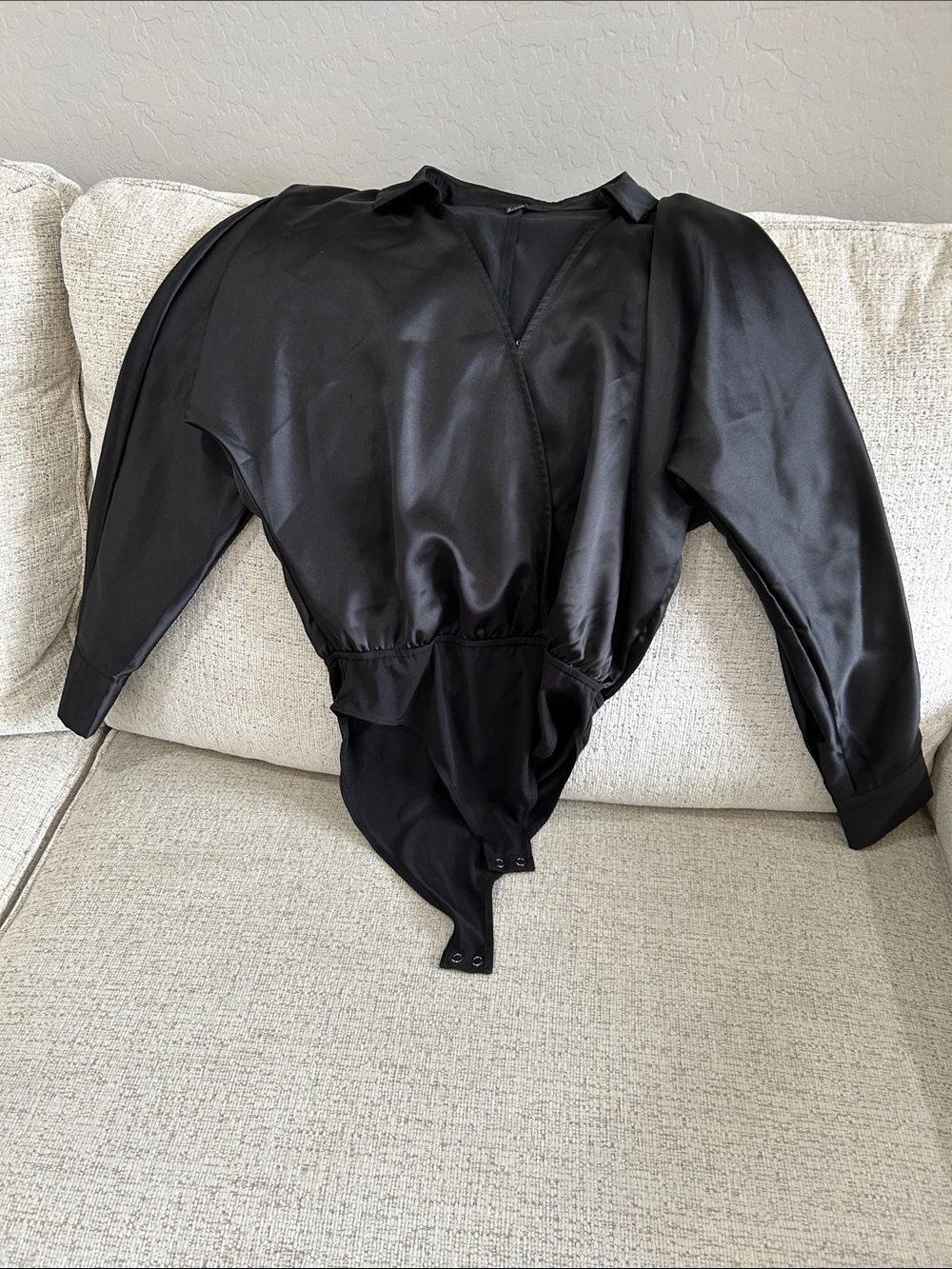 Forever 21 Black Satin V-Neck Bodysuit